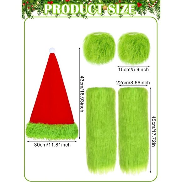 Christmas Green Monster Accessories Set Women\'s Santa Hat Fuzzy Leg Warmers main image 6